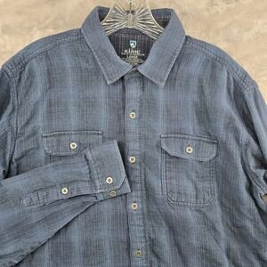 Kuhl flannel Button Down Shirt Mens Large Blue Plaid Long Sleeve Textured Cotton